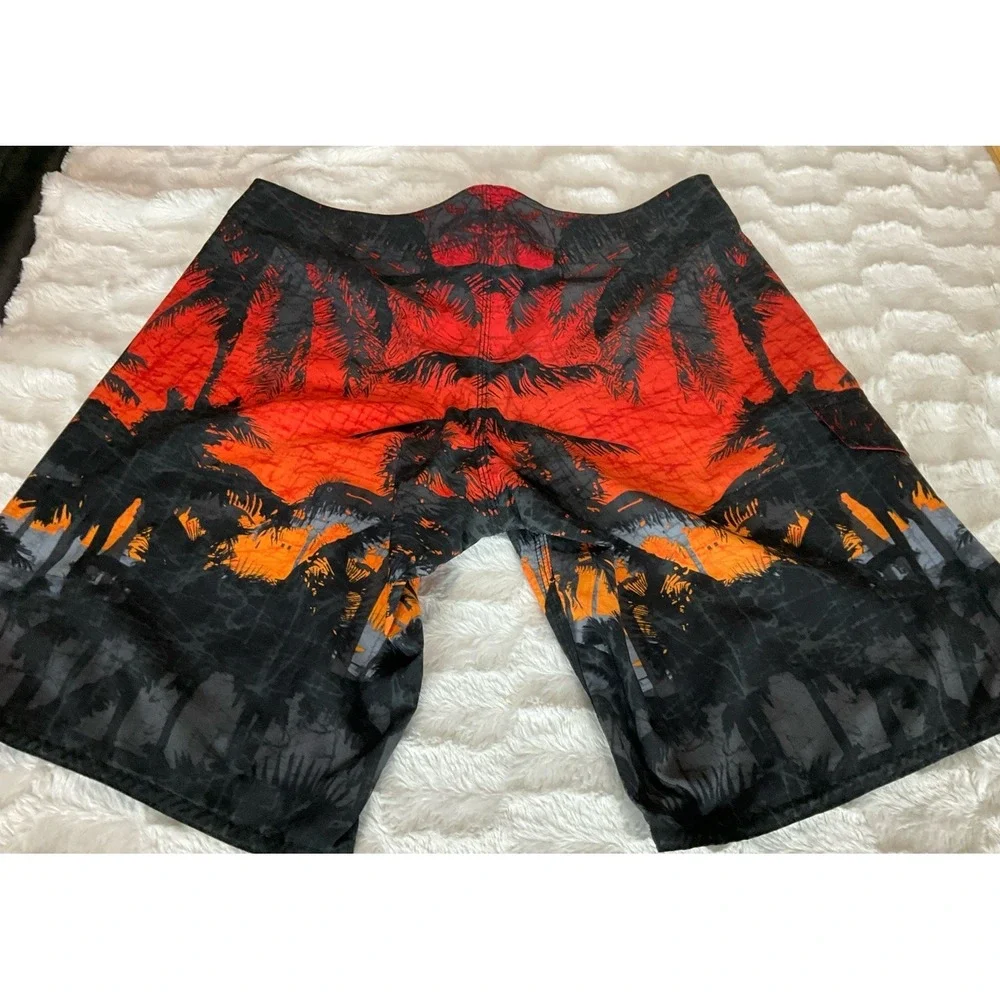 Distortion Men's Size‎ XL Black Orange Americana Palm Sunset Swim Board Shorts